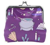 Monedero personalizado para mujer, de piel, bonito diseño de brujería mística, color morado, con cierre de beso, monedero para cambiar tarjetas, Brujería mística morada, Classic