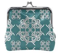 Monedero plateado con diseño de nudos celtas y remolinos de color verde azulado oscuro para mujer, monedero de cuero con cierre de beso con hebilla, monedero para cambiar tarjetas, Silver Celtic Knots