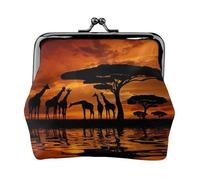 Monedero portátil con estampado de árbol majestuoso de jirafa africana, monedero portátil de cuero de fibra para mujer, Black, Talla única, Bolsa para monedas