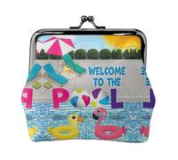 Monedero portátil con estampado de flamenco y piscina, monedero portátil de cuero de fibra para mujer, Black, Talla única, Bolsa para monedas