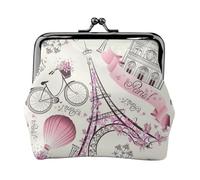 Monedero portátil con estampado de flores de la Torre Eiffel de París, monedero portátil de cuero de fibra para mujer, Black, Talla única, Bolsa para monedas
