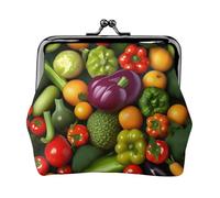 Monedero portátil con estampado de frutas vegetales, monedero portátil de cuero de fibra para mujer, Black, Talla única, Bolsa para monedas