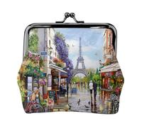 Monedero portátil con estampado de la Torre Eiffel con escena de la calle de París, monedero portátil de cuero de fibra para mujer, Black, Talla única, Bolsa para monedas