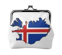 Monedero portátil con estampado de mapa de la bandera de Islandia, monedero portátil de cuero de fibra para mujer, Black, Talla única, Bolsa para monedas