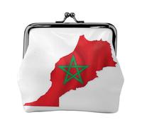 Monedero portátil con estampado de mapa de la bandera de Marruecos, monedero portátil de cuero de fibra para mujer, Black, Talla única, Bolsa para monedas