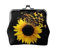 Monedero portátil con estampado de mariposas florales y girasoles, monedero portátil de cuero de fibra para mujer, Black, Talla única, Bolsa para monedas