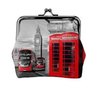 Monedero portátil con estampado de teléfono de Londres retro de Inglaterra, monedero portátil de cuero de fibra para mujer, Black, Talla única, Bolsa para monedas