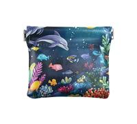 Monedero portátil de piel sintética bajo el agua, monedero azul pequeño para mujer, tamaño 10.9 x 9.4 cm, Mundo bajo el agua Azul, Talla única, Underwater World Blue