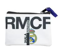 Monedero Rectangular de Tela Real Madrid - Modelo HALA Madrid 2025 - Producto Oficial - 13x9 cm - Cierre Cremallera - Ideal para Niños y Jóvenes