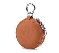 Monedero redondo con espejo, bolsa simple para cambio de dinero, bolsa portátil para auriculares, bolsa de almacenamiento para lápiz labial, bolsa para auriculares con cremallera, Brown, moda