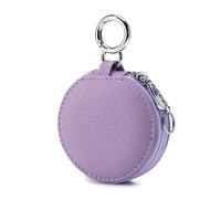 Monedero redondo con espejo, bolsa simple para cambio de dinero, bolsa portátil para auriculares, bolsa de almacenamiento para lápiz labial, bolsa para auriculares con cremallera, Purple, moda