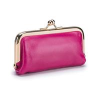 Monedero retro de cuero genuino para mujer, bolso de lápiz labial, mini bolsa de clip, pequeña y exquisita bolsa de almacenamiento de monedas para niñas, rosa roja, 1 pieza