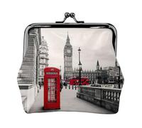 Monedero rojo con estampado de cabina de teléfono de Londres, monedero portátil de cuero de fibra para mujer, Black, Talla única, Bolsa para monedas