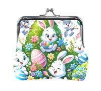 Monedero rústico de piel sintética para decoración de Pascua, color beige, monedero de piel sintética para mujer, Playful Rabbit Gathering White, Talla única, Playful Rabbits Gathering White