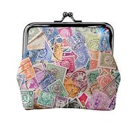 Monedero Sellos Postales Antiguos Monederos de Varios países Bolsa de Cambio de Cuero con Cierre de Beso Cierre de Hebilla Monedero de Cambio