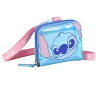 Monedero Stitch con Correa, Diseño Iridiscente Azul y Rosa, Cierre de Cremallera