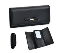 Monedero Tarjetero Mujer, 19x3,5x9,2cm, Cartera Mujer Grande con 9 Ranuras Tarjetas, 3 Compartimentos Billetes, Bolsillo Monedas, Ranura Fotos, Billetera Piel Suave para Regalos, Botón Presión