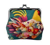 Monedero único y Elegante con Estampado de Flores, corazón y Pollo, Bonito Monedero con Cierre de Beso, Resistente al Agua para Monedas