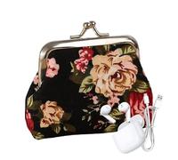 Monedero vintage - de cambio de beso vintage floral, pequeño monedero, para mujer, llaves, dinero, , joyería, playa, viajes, compras, Black, Consulte la descripción, Unisex
