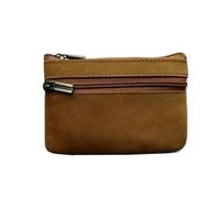 Monedero vintage de cuero para hombre, de piel auténtica, con cremallera, monedero, retro, para llaves, pequeña bolsa de dinero, Fm Brown Crazy Horse, Talla única