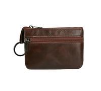Monedero vintage de cuero para hombre, de piel auténtica, con cremallera, monedero, retro, para llaves, pequeña bolsa de dinero, Pequeño marrón oscuro, Talla única
