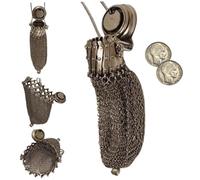Monedero Vintage de la década de 1920, Bolso de Monedas de Malla de Metal Victoriano inglés con Tapa giratoria y Monedero de Cambio Antiguo de Doble Malla Chian.
