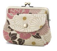 Monedero vintage floral con cierre de beso para cambio de monedas/hecho en Japón para mujer, Flor retro, rosa y beige, Cartera japonesa