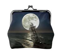 Monedero vintage para mujer, diseño de barco de vela en tormenta, ligero de piel sintética, mini cartera para monedas y tarjetas