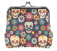Monedero y bolsas de cuero personalizables, diseño de calavera de azúcar, negro, cerradura de monedas para monedas, calavera de azúcar negro, clásico, Tendencia de azúcar negro calavera, Clásico