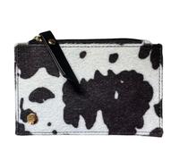 Monedero y tarjeta con estampado de vaca, mini cartera de piel sintética con compartimento con cremallera, ranuras para tarjetas y bolsillo deslizante, 13,5 x 9 x 1 cm, Black, 13.5 x 9 Centimeters
