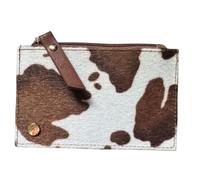 Monedero y tarjeta con estampado de vaca, mini cartera de piel sintética con compartimento con cremallera, ranuras para tarjetas y bolsillo deslizante, 13,5 x 9 x 1 cm, Brown, 13.5 x 9 Centimeters
