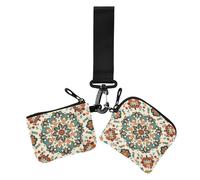 Monederos bohemios con diseño de flores verdes y naranjas para mujer, tarjetero, monedero minimalista con bolsillo para monedas con cremallera para uso diario, 2 paquetes, Boho Green Orange Flowers, 1