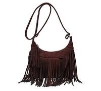 Monederos bohemios hippie con flecos, borlas, de gamuza sintética, bandolera, bandolera, para concierto de campo para mujer, Café, Talla única