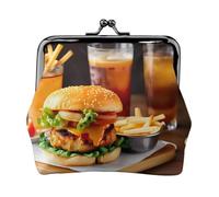 Monederos con diseño de hamburguesas y patas de pollo, monederos con hebilla y cierre de beso, monederos para mujer, a la moda, Negro -, Talla única, Vintage