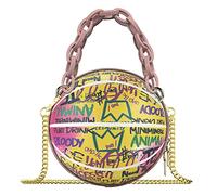 Monederos con forma de baloncesto para mujer, mini bolso redondo con letras de graffiti, bolso bandolera de cuero vegano (rosa), Pink
