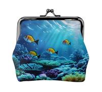 Monederos con hebilla y estampado de paisaje bajo el agua, estilo vintage, con cierre de beso, monedero, monedero, monedero para mujer, a la moda, Negro -, Talla única, Vintage