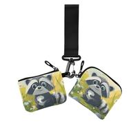Monederos de caricatura para mujer, diseño de mapache robusto, organizador minimalista de dinero con correa de muñeca para mujer, 2 paquetes, Dibujos animados lindo robusto mapache gris, 1 size