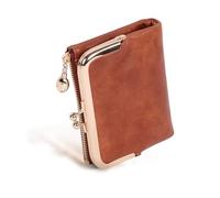 Monederos de cuero para mujer, cartera compacta con cierre de cremallera, cartera plegable para mujer con múltiples ranuras para tarjetas, Brown