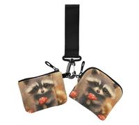 Monederos de dibujos animados para mujer, diseño de hongos de mapache gris, monederos para tarjetas, pequeños llaveros desmontables, monedero con correa de muñeca para dama, 2 paquetes, Lindo hongo