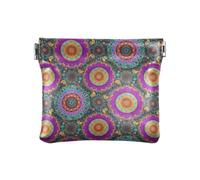 Monederos de Halloween con calabazas y murciélagos de piel sintética suave, mini monedero para tarjetas de crédito, llaves, lápiz labial, tamaño 10.9 cm x 9.4 cm, Mandalas florales, one size, Mandalas