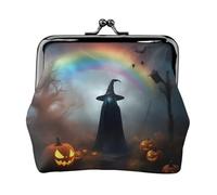 Monederos de Halloween con sombrero de bruja y arañas, diseño de arco iris, cartera pequeña para hombres y mujeres, para ir de compras y salidas casuales, Negro -, Talla única, Art Deco
