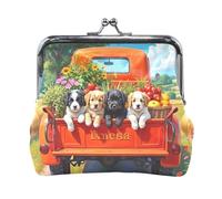 Monederos de otoño con diseño de camino de granja con cierre para mujer, 4.5 x 4.1 pulgadas, Puppy Red Truck, Talla única, Puppy Red Truck