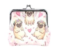Monederos de piel sintética para mujer, diseño de gatos, color negro neón, Bonitos corazones de pug, one size, Bonitos corazones de pug