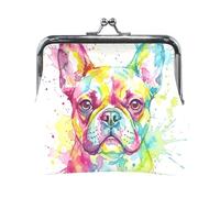 Monederos de piel sintética para mujer, diseño de gatos, color negro neón, Colorido bulldog francés., one size, Colorido bulldog francés