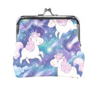 Monederos de piel sintética para mujer, diseño de gatos, color negro neón, Unicornios de dibujos animados., one size, Lindos unicornios de dibujos animados