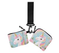 Monederos de unicornio de dibujos animados para mujer, tarjeteros, tamaño compacto, llavero, monedero, monedero con cremallera para mujer, 2 paquetes, Unicornios de dibujos animados., 1 size, Casual