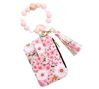 Monederos estéticos para mujer,Cartera con tarjetero de flores | Llavero de pulsera monedero - Hermosas carteras de piel sintética con borde doblado, pequeñas tarjetas de crédito de silicona, rosa