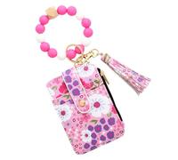 Monederos estéticos para mujer,Cartera con tarjetero de flores | Llavero de pulsera monedero - Hermosas carteras de piel sintética con borde doblado, pequeñas tarjetas de crédito de silicona, Rosa