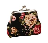 Monederos - Mini cartera vintage floral con cierre de beso - Monedero para mujer, para playa, viajes, compras, dinero, , tarjetas, llaves, joyería para mujer, Black, Consulte la descripción