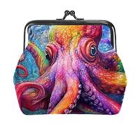 Monederos, monederos coloridos de pulpo marino, mini monedero portátil con cierre de beso para mujeres y niñas, Multicolor 3, 4.3x4.7 in/11x12 cm, Monedero